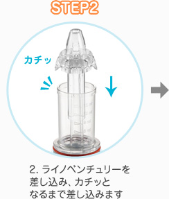 STEP2 2.ライノベンチュリーを差し込み、カチッとなるまで差し込みます